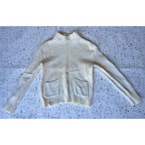 VTG Womens Sz Small IVY SHAG Beige 100% Wool Pullover Henley Sweater Knit